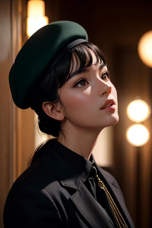 00452-2770440588-low angle of stunning 25 year old woman wearing a beret and mohair jacket in 1969 Paris, looking away from camera, portrait take.png